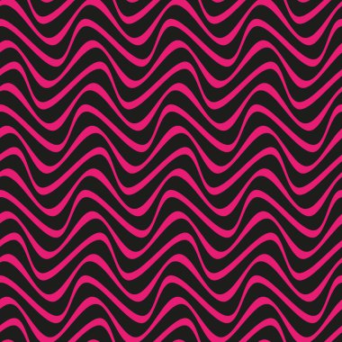 Pembe arka planda düzensiz siyah dalgalı çizgileri olan kusursuz tekrarlayan desen. Modern soyut tasarım. Geometrik çizgili doku. Vektör illüstrasyonu. 