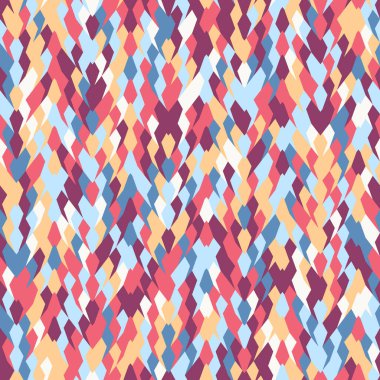 Kusursuz soyut geometrik desen. Çok renkli küçük eşkenar dörtgenler. Rastgele renklendirilmiş elmaslar. Modern sanat tarzı arka plan. Vektör illüstrasyonu.