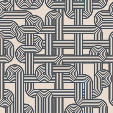 Mavi ve beyaz çizgili kusursuz tekrarlayan labirent deseni. Geometrik çizgili süs. Soyut arkaplan. Vektör illüstrasyonu.