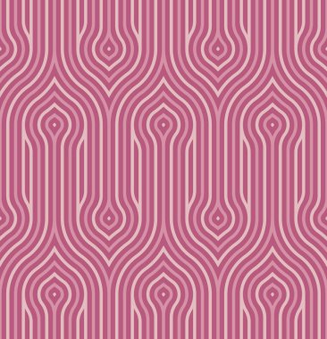 Pembe düz çizgileri ve eşmerkezli daireleri olan kusursuz çizgili devre deseni. Retro biçiminde soyut geometrik tasarım.  