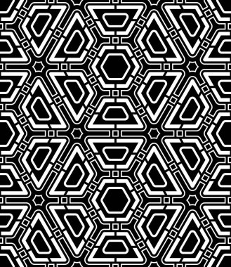Kusursuz tekrarlama kalıbı. Siyah ve beyaz altıgen geometrik şekilli basit ve zarif bir tasarım. Modern etnik tarz. Vektör illüstrasyonu.