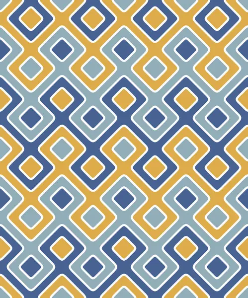 Modern damalı mavi, beyaz ve sarı desenli kusursuz geometrik desen. Renkli vintage tarzı. Tekstil, baskı, ambalaj, kapak ve duvar kağıdı için soyut vektör çizimi.