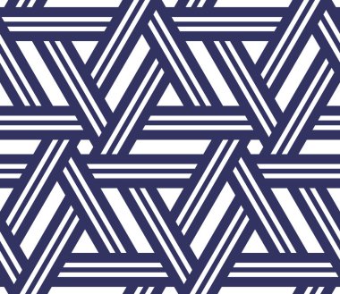 Dekoratif geometrik ağ, beyaz zemin üzerinde ince mavi çizgilerin modern tasarımı. Kusursuz tekrarlama kalıbı. Soyut vektör illüstrasyonu.