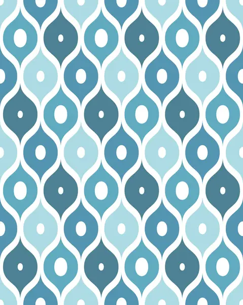 Beyaz arka planda mavi ve turkuazın farklı tonlarında tekrarlanan ogival elementlerle kusursuz geometrik desen. Çağdaş retro tarzı. Soyut vektör illüstrasyonu.