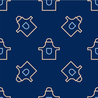 Line Kitchen önlük simgesi mavi arka planda kusursuz desen izole etti. Yemek pişirmek için şef üniforması. Vektör