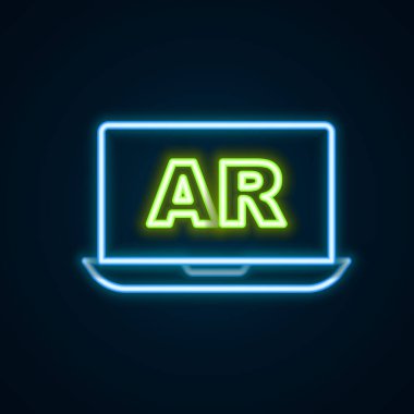 Glowing neon line Augmented reality AR icon isolated on black background. Virtual futuristic wearable devices. Colorful outline concept. Vector