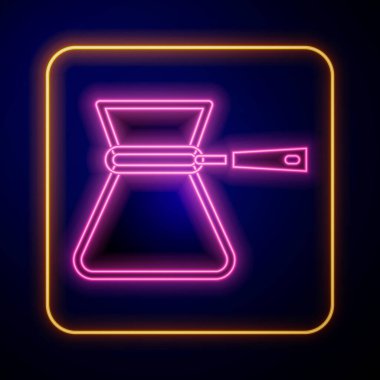 Siyah arka planda parlayan neon kahve ikonu. - Kahve. Vektör