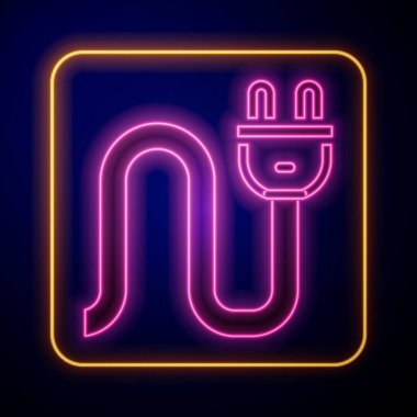Parlayan neon elektrik dolgu simgesi siyah arkaplanda izole edildi. Bağlantı kavramı ve elektriğin kesilmesi. Vektör