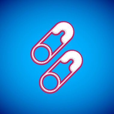 Beyaz Klasik kapalı çelik güvenlik iğnesi simgesi mavi arka planda izole edildi. Vektör