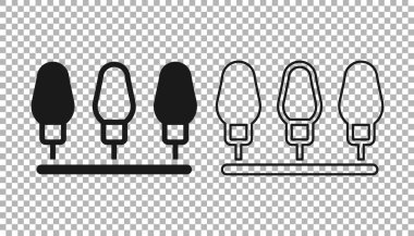 Şeffaf arkaplanda siyah Noel ışıkları simgesi izole edildi. Mutlu Noeller ve mutlu yıllar. Vektör