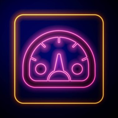 Parlayan neon hız göstergesi simgesi siyah arkaplanda izole edildi. Vektör