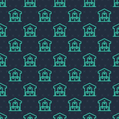 Yeşil çizgi Full depo ikonu mavi arka planda izole edilmiş kusursuz desen. Vektör