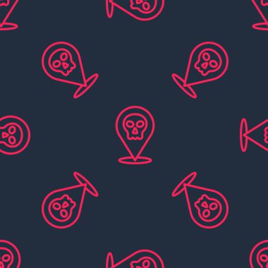 Kırmızı çizgi Kurukafa simgesi siyah arka planda izole edilmiş. Mutlu Cadılar Bayramı Partisi. Vektör