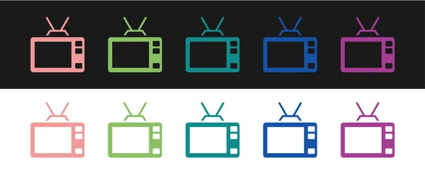 Set Retro Icono Aislado Sobre Fondo Blanco Negro Señal Televisión — Vector de stock