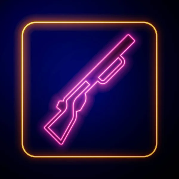 Zářící Neon Lov Zbraň Ikona Izolované Černém Pozadí Lovím Brokovnici — Stockový vektor