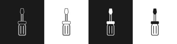 Impostare Icona Del Cacciavite Isolato Sfondo Bianco Nero Simbolo Strumento — Vettoriale Stock