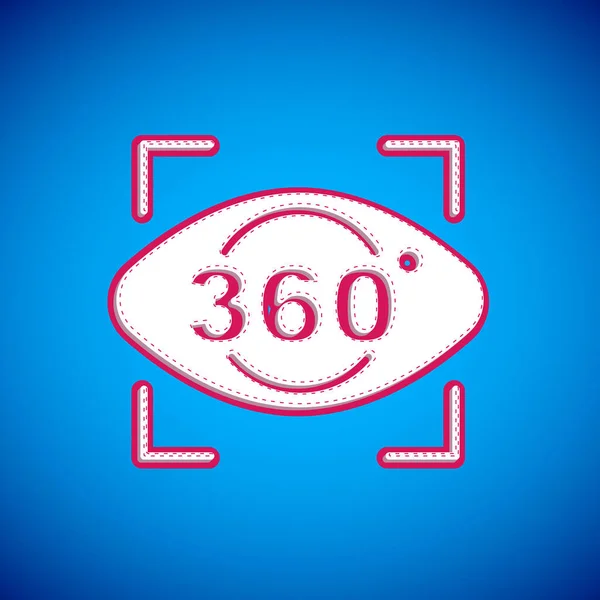 Біла Піктограма Вигляду 360 Градусів Ізольована Синьому Фоні Віртуальна Реальність — стоковий вектор