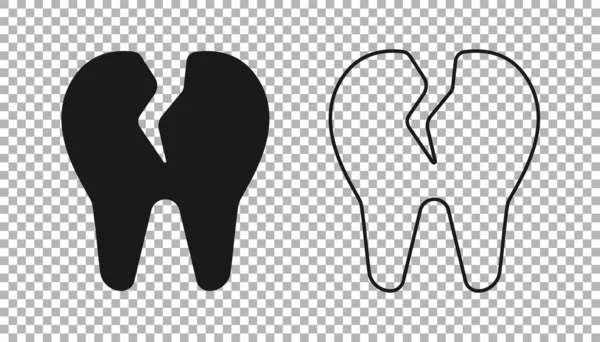 Black Broken Zahn Symbol Isoliert Auf Transparentem Hintergrund Zahnproblem Ikone — Stockvektor