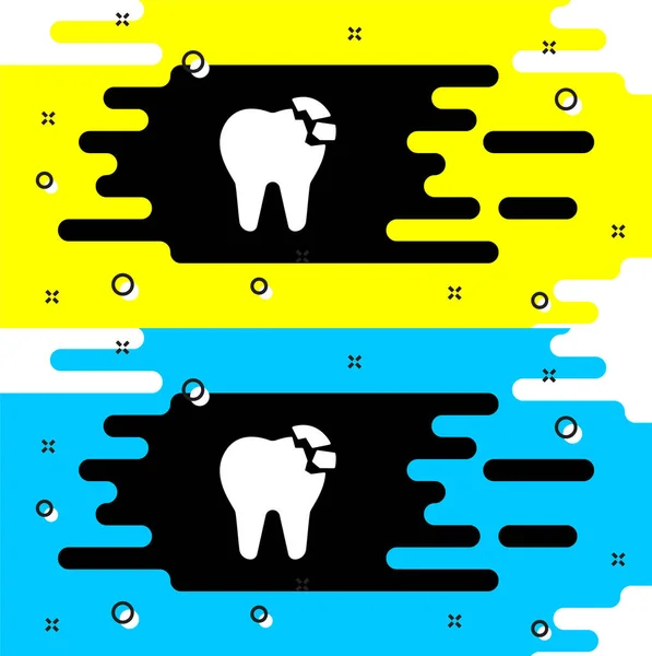 黒の背景に分離された白い壊れた歯のアイコン 歯の問題のアイコン 歯のケアのシンボル ベクトル — ストックベクタ