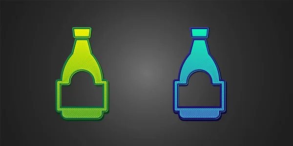 Grüne Und Blaue Sojasauce Flasche Symbol Isoliert Auf Schwarzem Hintergrund — Stockvektor