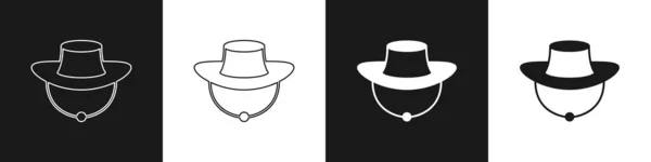 Установить Значок Шляпы Фифмана Черно Белом Фоне Вектор — стоковый вектор
