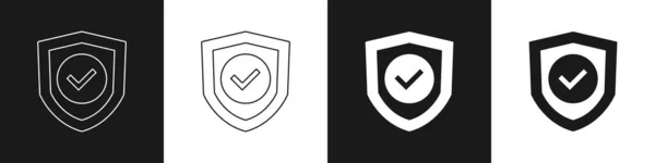 Establecer Escudo Con Icono Marca Verificación Aislado Fondo Blanco Negro — Vector de stock
