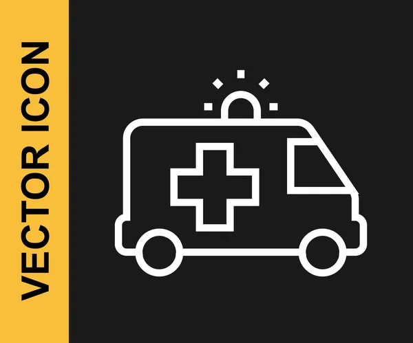 Línea Blanca Icono Ambulancia Coche Emergencia Aislado Sobre Fondo Negro — Vector de stock