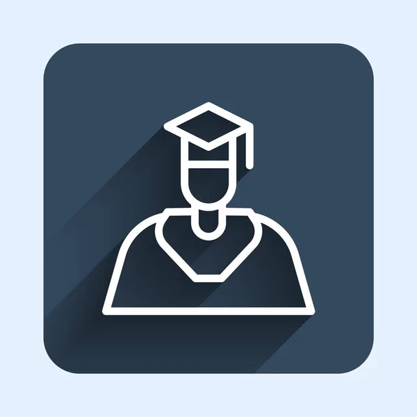 White Line Graduate Graduation Cap Icon Απομονωμένο Φόντο Μεγάλη Σκιά — Διανυσματικό Αρχείο