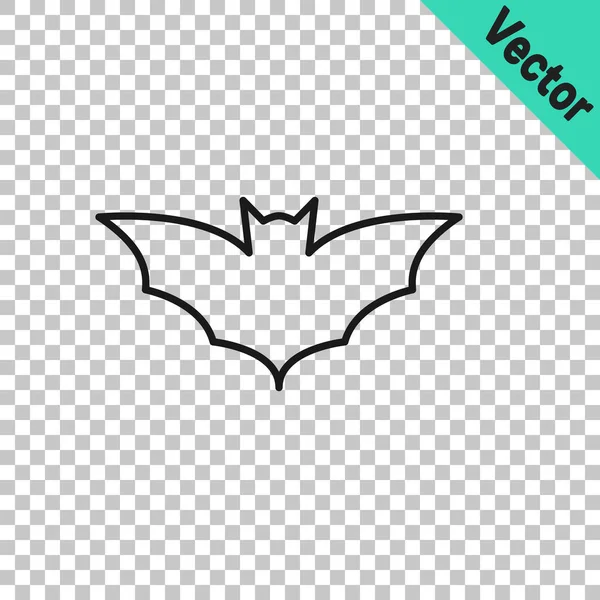 Svart Linje Flying Bat Ikon Isolerad Transparent Bakgrund Glad Halloweenfest — Stock vektor