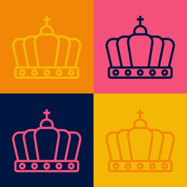 Pop Art Line King Crown simgesi renk arkaplanında izole edildi. Vektör