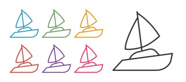 Yelkenli yelkenli ya da yelkenli ikonu beyaz arka planda izole edildi. Yelkenli deniz seyahati. Simgeleri renklendirin. Vektör