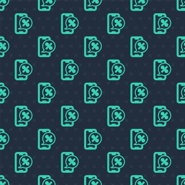 Cep telefonu simgesinde yeşil hat indirimi mavi arka planda izole edilmiş pürüzsüz desen. Satış yüzdesi - fiyat etiketi, etiket. Vektör