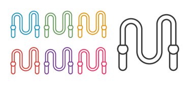 Beyaz arkaplanda ip atlama simgesini ayır. İp atlıyorum. Spor malzemeleri. Simgeleri renklendirin. Vektör