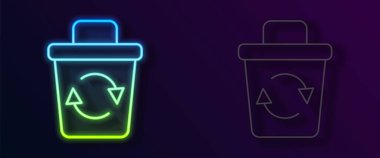 Siyah arkaplanda izole edilmiş geri dönüşüm sembolü simgesiyle parlayan neon hattı geri dönüşüm kutusu. Çöp kutusu simgesi. Çöp kutusu tabelası. Geri dönüşüm sepeti işareti. Vektör