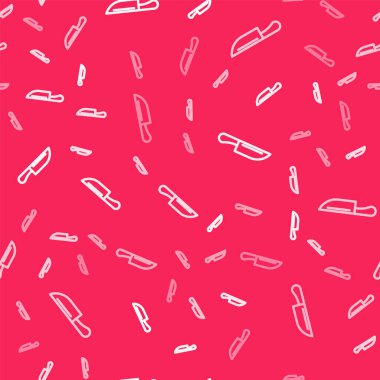 Beyaz çizgi bıçak ikonu kırmızı arkaplanda pürüzsüz desen izole etti. Çatal bıçak sembolü. Vektör