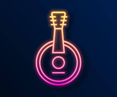 Parlayan neon hattı Banjo simgesi siyah arkaplanda izole edildi. Müzik aleti. Vektör