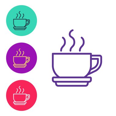 Kahve fincanı simgesini beyaz arkaplanda izole et. Çay fincanı. Sıcak içecek kahvesi. Simgeleri renklendirin. Vektör