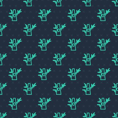 Yeşil çizgi açık ağaç simgesi mavi arkaplanda izole edilmiş pürüzsüz desen. Vektör