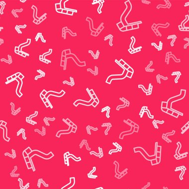 Beyaz çizgi Slayt oyun alanı simgesi kırmızı arkaplanda izole edilmiş pürüzsüz desen. Çocuklar kayar. Vektör