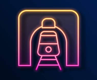 Demiryolu tünel ikonunda parlayan neon hattı siyah arka planda izole edildi. Demiryolu tüneli. Vektör