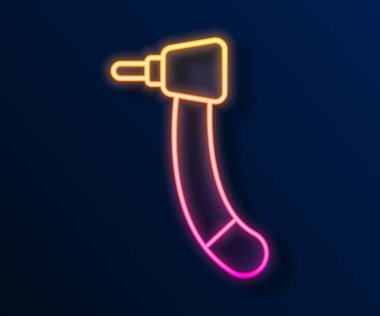 Parlak neon çizgili matkap simgesi siyah arkaplanda izole edildi. Delme ve öğütme aletleri için el işi. Vektör