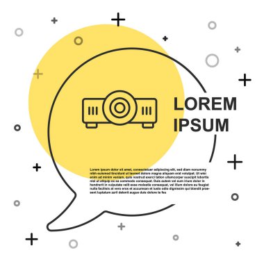 Siyah çizgi sunumu, film, film, medya projektör simgesi beyaz arkaplanda izole edildi. Rastgele dinamik şekiller. Vektör