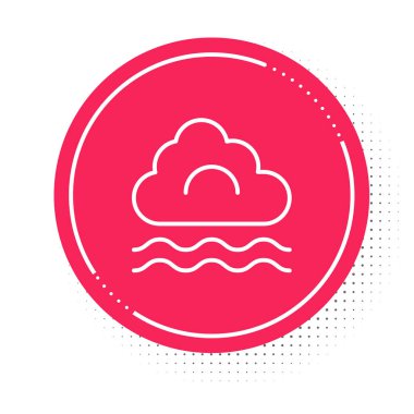 Beyaz çizgi sisi ve bulut simgesi beyaz arkaplanda izole edildi. Kırmızı daire düğmesi. Vektör