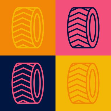 Pop sanat eseri araba tekerleği ikonu renk arkaplanında izole edilmiş. Vektör