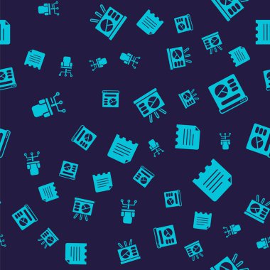 Ofis sandalyesini, turta grafiğini, tahtayı ve defteri pürüzsüz bir şekilde ayarla. Vektör