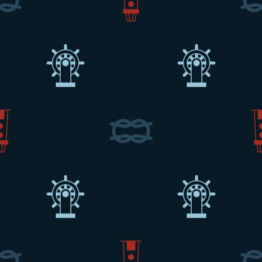 Deniz fenerini, deniz kuvvetleri halat düğümlerini ve gemi direksiyonunu kusursuz bir şekilde ayarlayın. Vektör