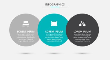Set yastığı, büyük yatak ve uyku hapı. Ticari bilgi şablonu. Vektör