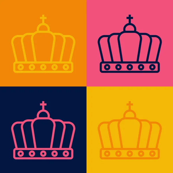 Pop Art Linie King Crown Symbol Isoliert Auf Farbigem Hintergrund — Stockvektor