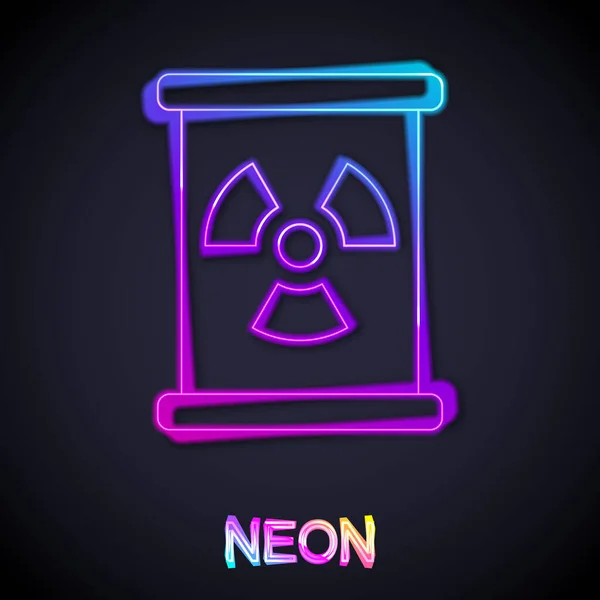 Glödande Neon Line Radioaktivt Avfall Fat Ikon Isolerad Svart Bakgrund — Stock vektor