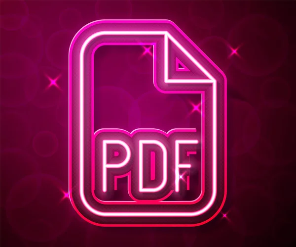 ネオンラインPdfファイルのドキュメントをグロー 赤い背景に隔離されたPdfボタンのアイコンをダウンロードします Pdfファイルのシンボル ベクトル — ストックベクタ